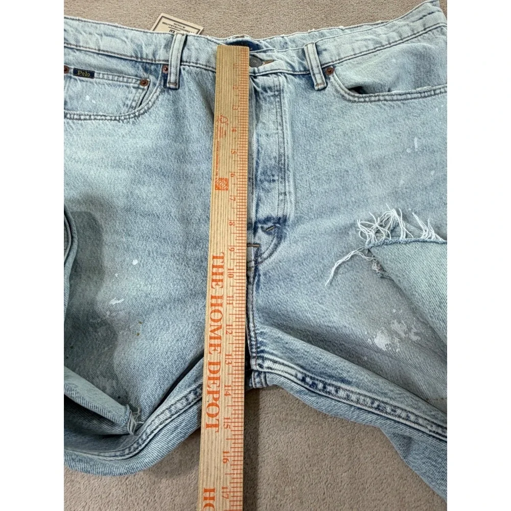 Polo Ralph Lauren Relaxed Straight Crop Jeans Womens 33 Light Paint Splatter New